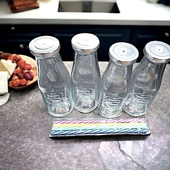Ernesto l Set of 4 l Drinking Jars w/ Lids & Straws l Glass l 14.5 oz. l NIB - Picture 3 of 12